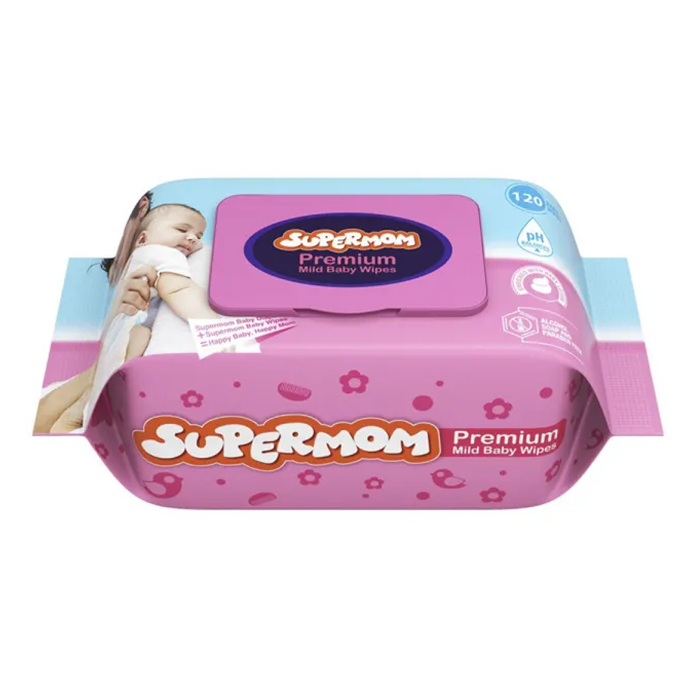 Supermom Baby Premium Mild Baby Wipes - 120 Pcs