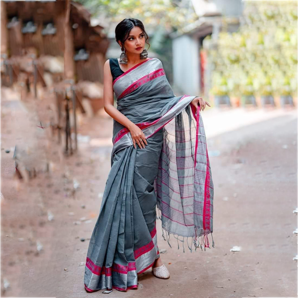 Cotton Aarong Sarees For Women - Grey - SP-H31