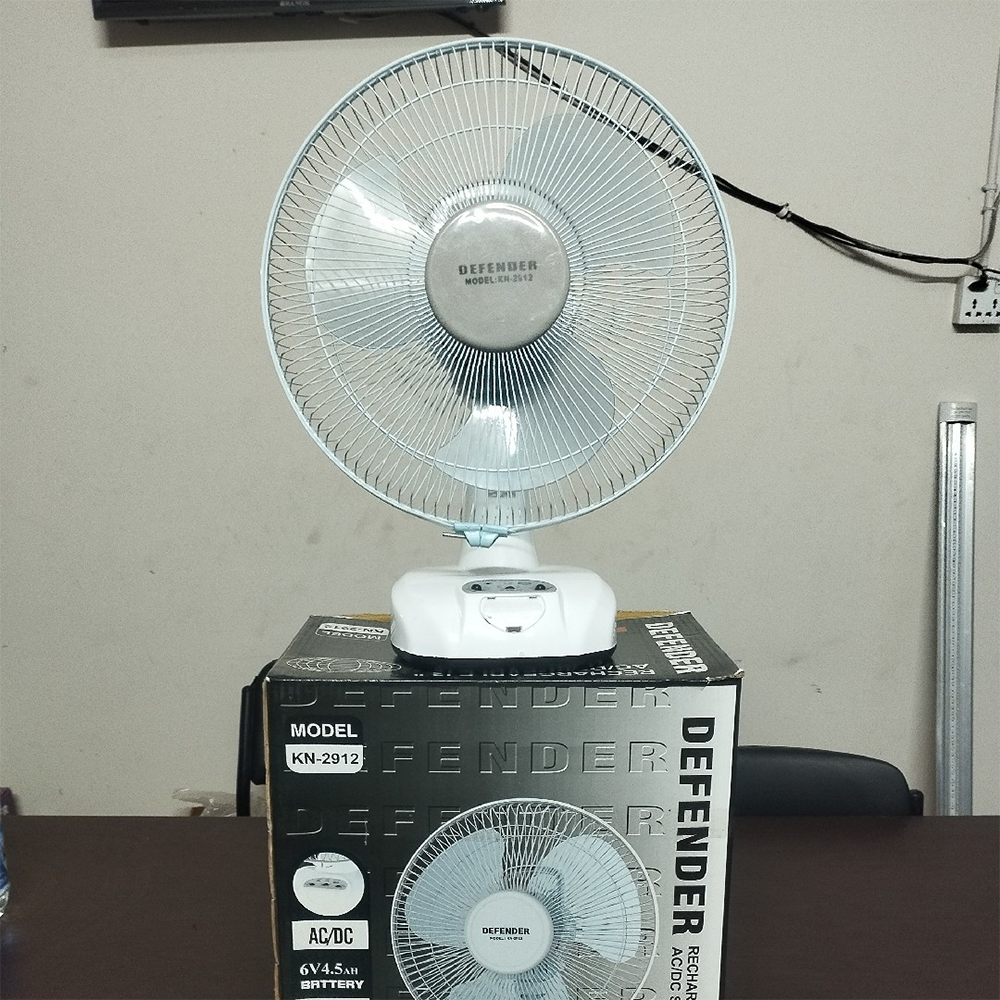 Defender Rechargeable Desk Fan - 12 Inch - White - 2912