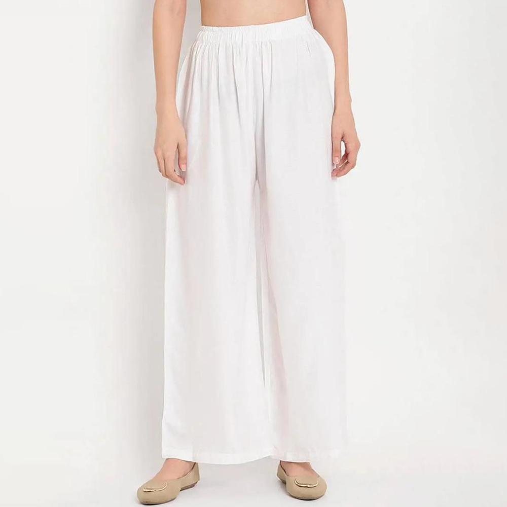 Celly Cotton Stitch Palazzo Pant for Women - White - TP-05