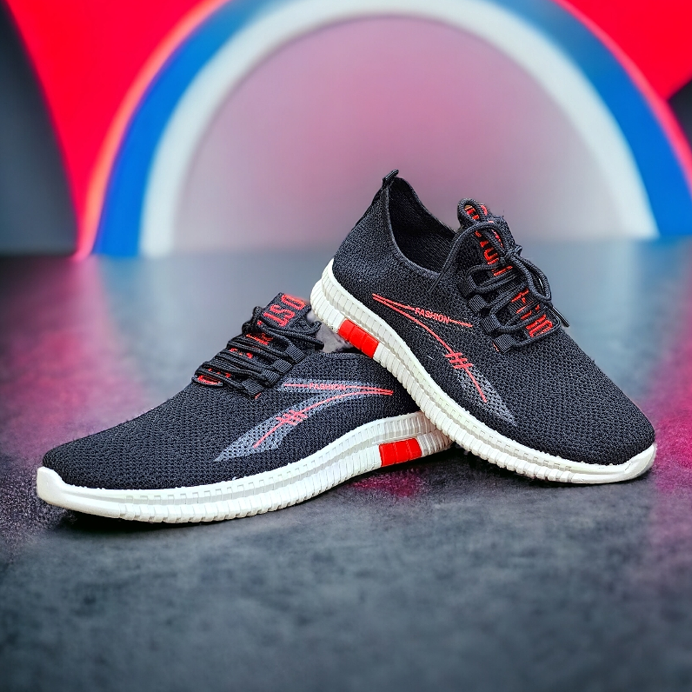 Mesh Casual Sneaker - Black and Red - F13-42