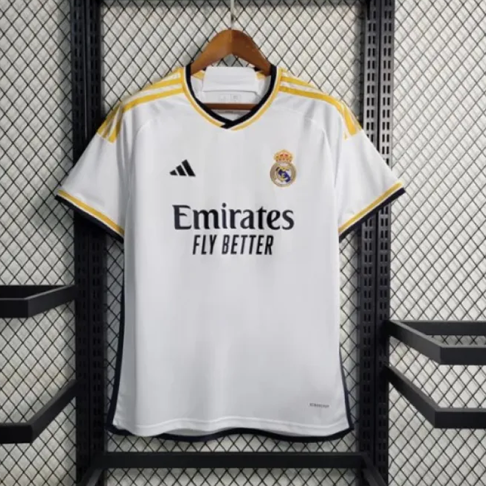 COD FOOTBALL JERSEY Soccer, Real Madrid Home Jersey, Fly Emirates Jersey, Soccer  Shirt, White-Gold