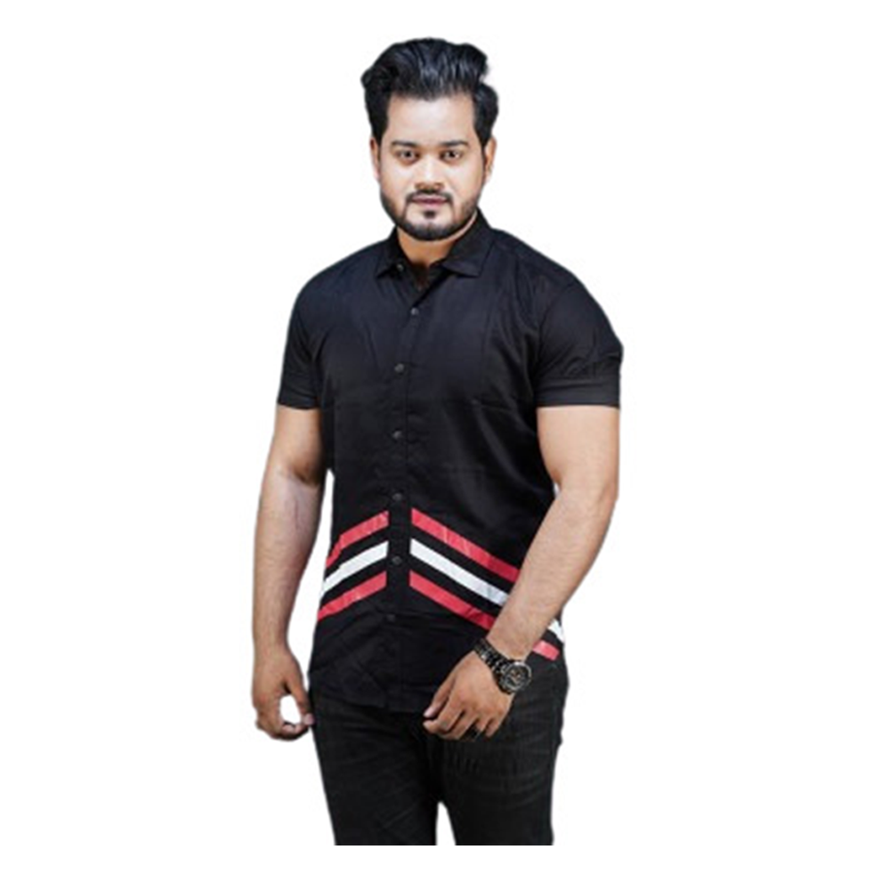 Cotton Casual Half Sleeve Shirt For Men - Black - MS-56