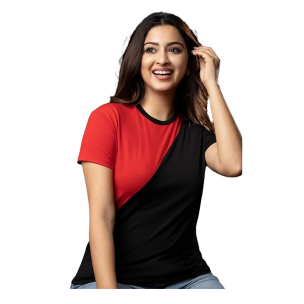 Cotton T-Shirt For Women - Red And Black - LG-42