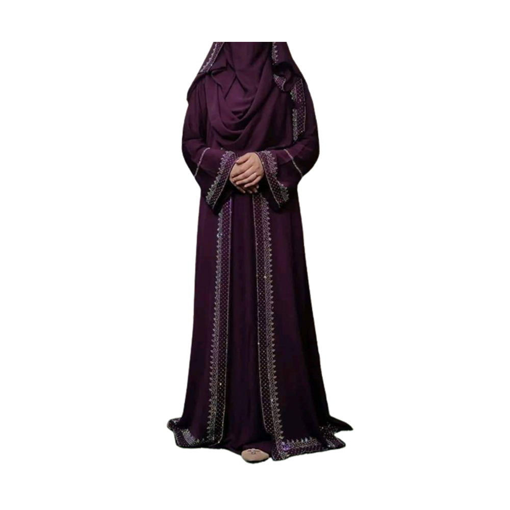 Dubai Cherry Embroidery Koti Burka With Hijab For Women - Dark Maroon - BK-K20