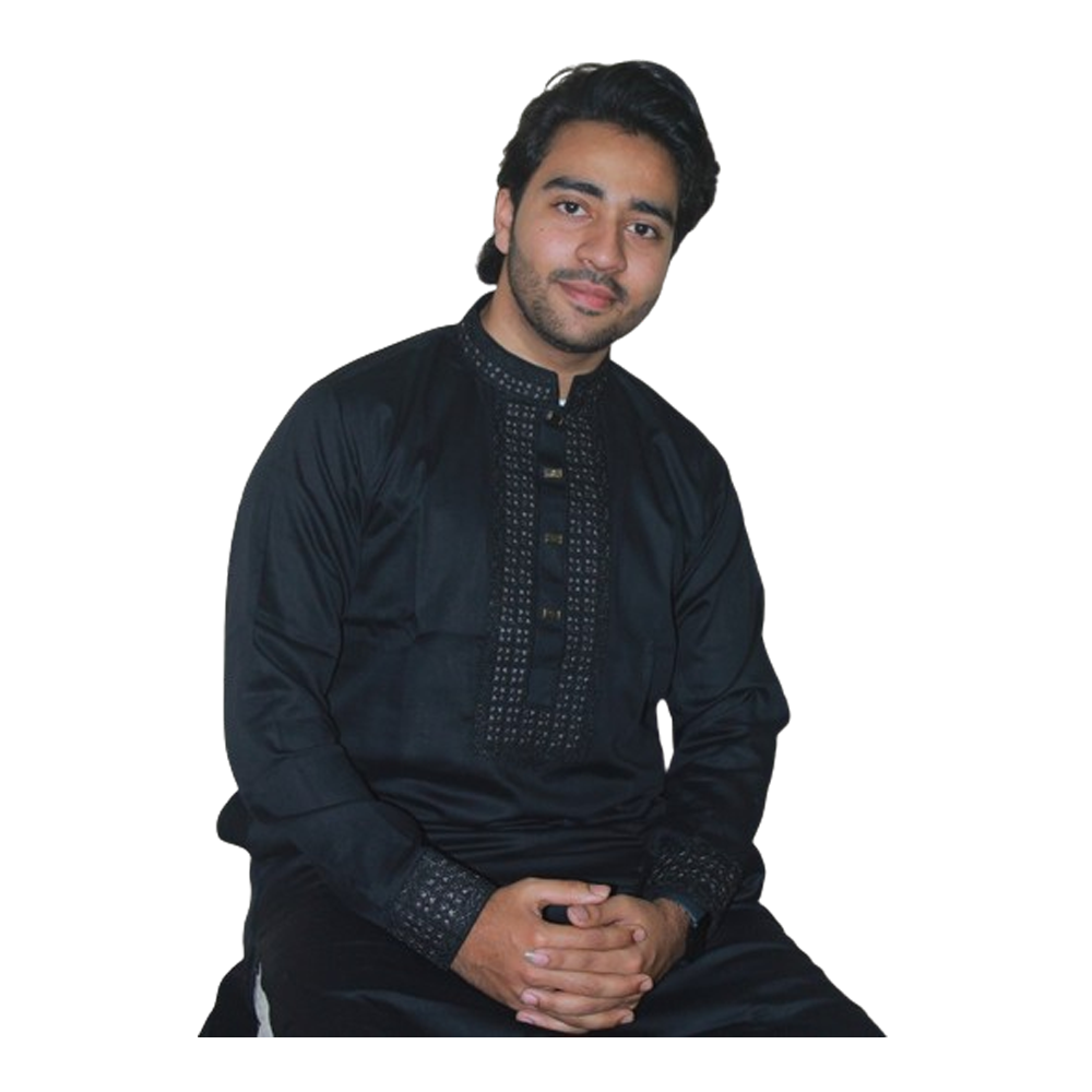 Tencel Cotton Embroidered Panjabi For Men - Black