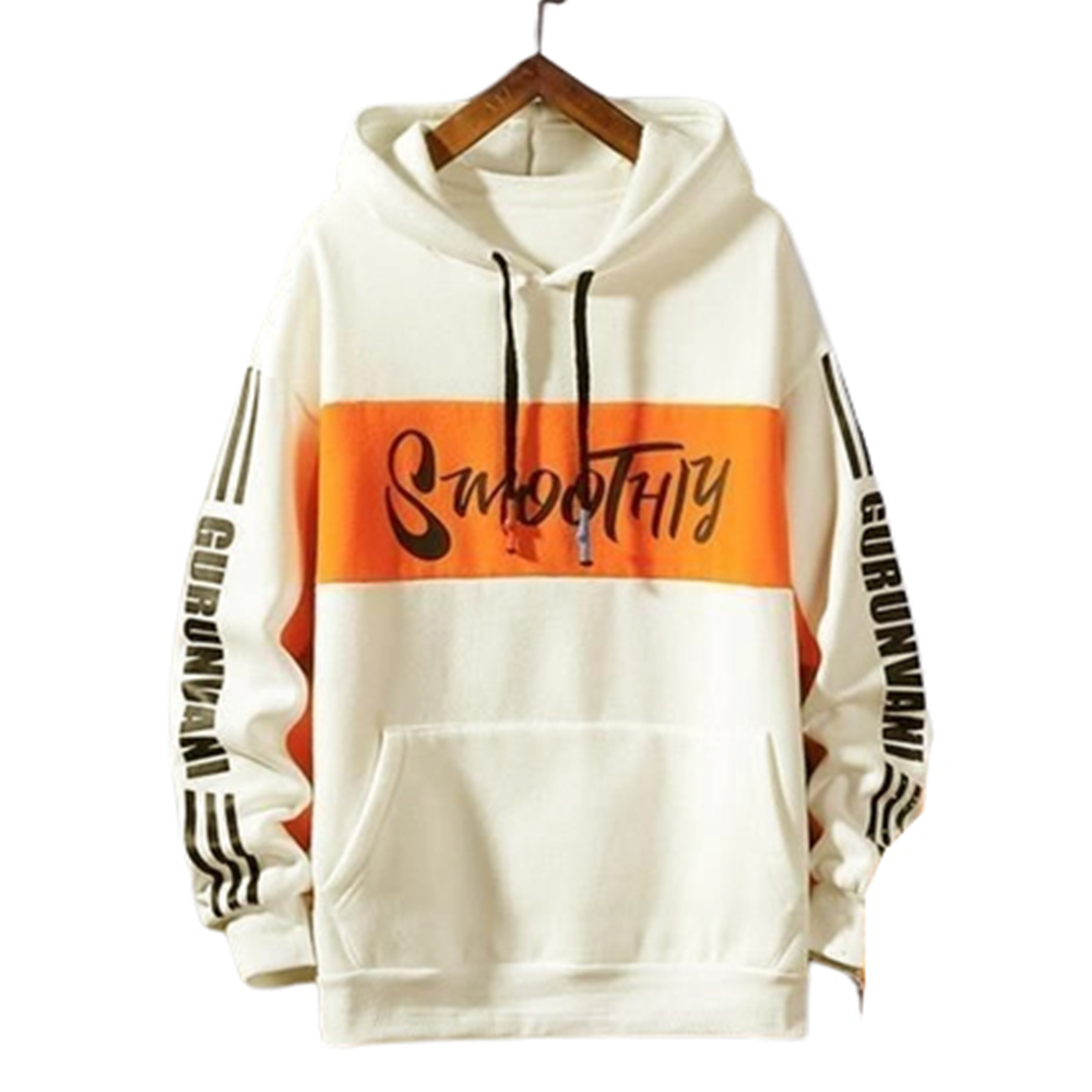 Cotton Hoodie For Men - Orange and White - H-139