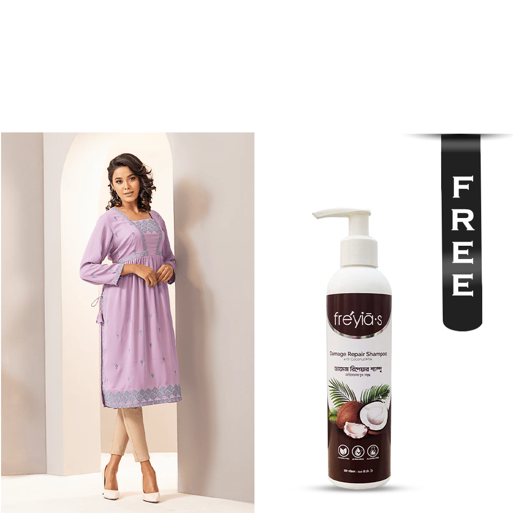 Buy Showstopper Cherry Georgette Kurti for Women - 0224 000302 - Lavender and Get Freyias Damage Repair Shampoo with Coconut Milk - 220ml Free