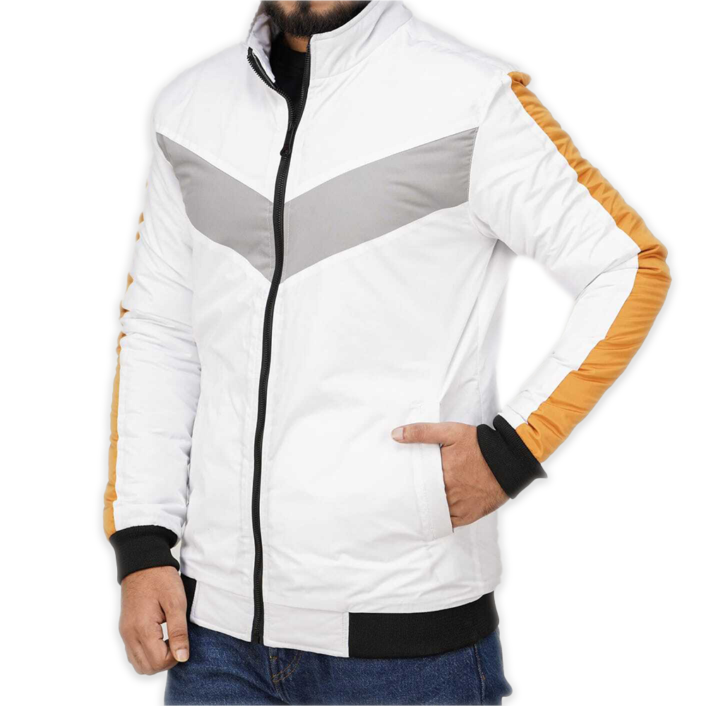 Acetate Casual Bomber Zipper Winter Jacket for Men - White - FMJ-002