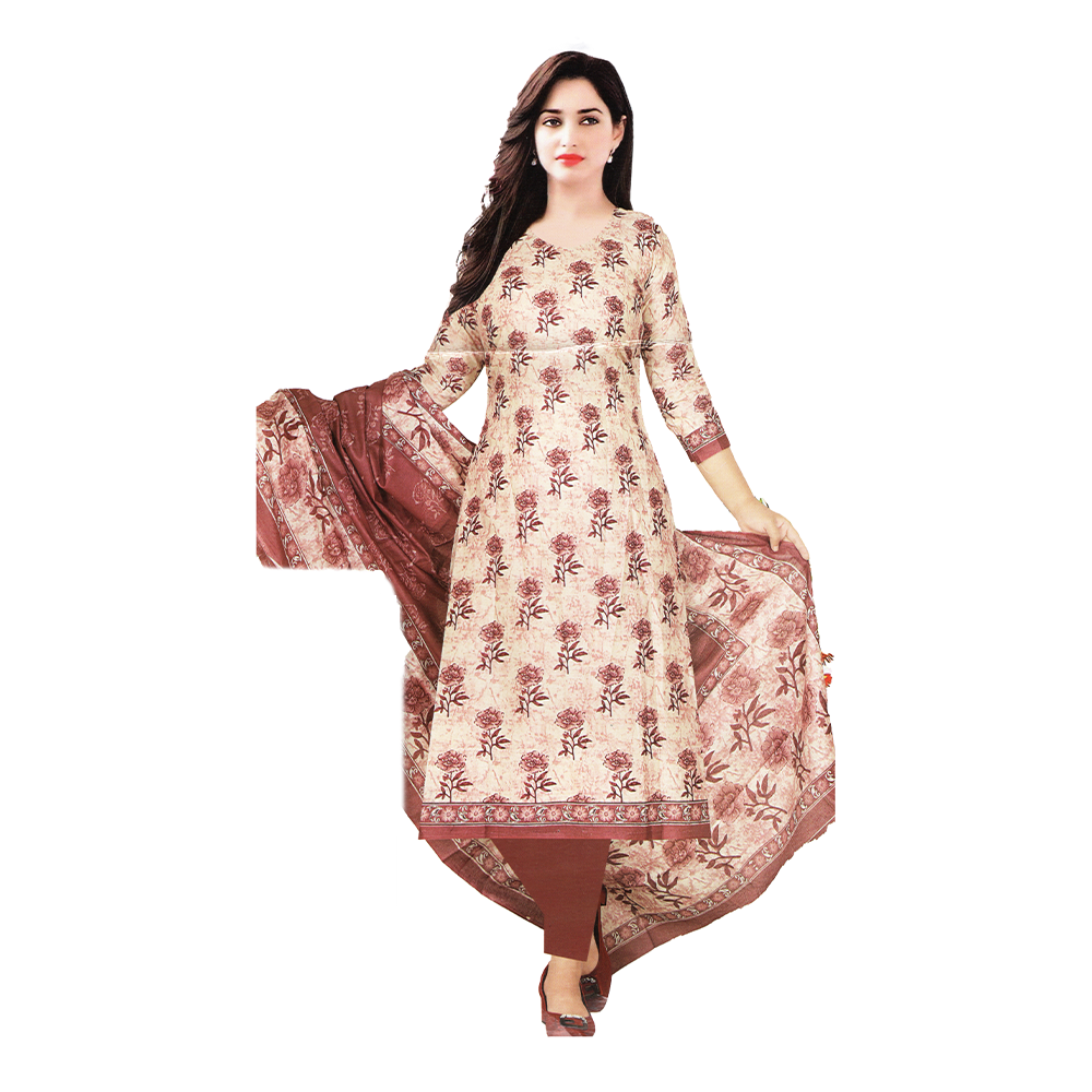 Unstitched Swiss Cotton Screen Printed Salwar Kameez For Women - Rosy Brown - 2383.2