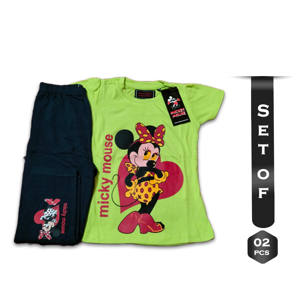 Set of Cotton Micky Mouse T-Shirt With Pant For Kids - 2-3 Years - T2