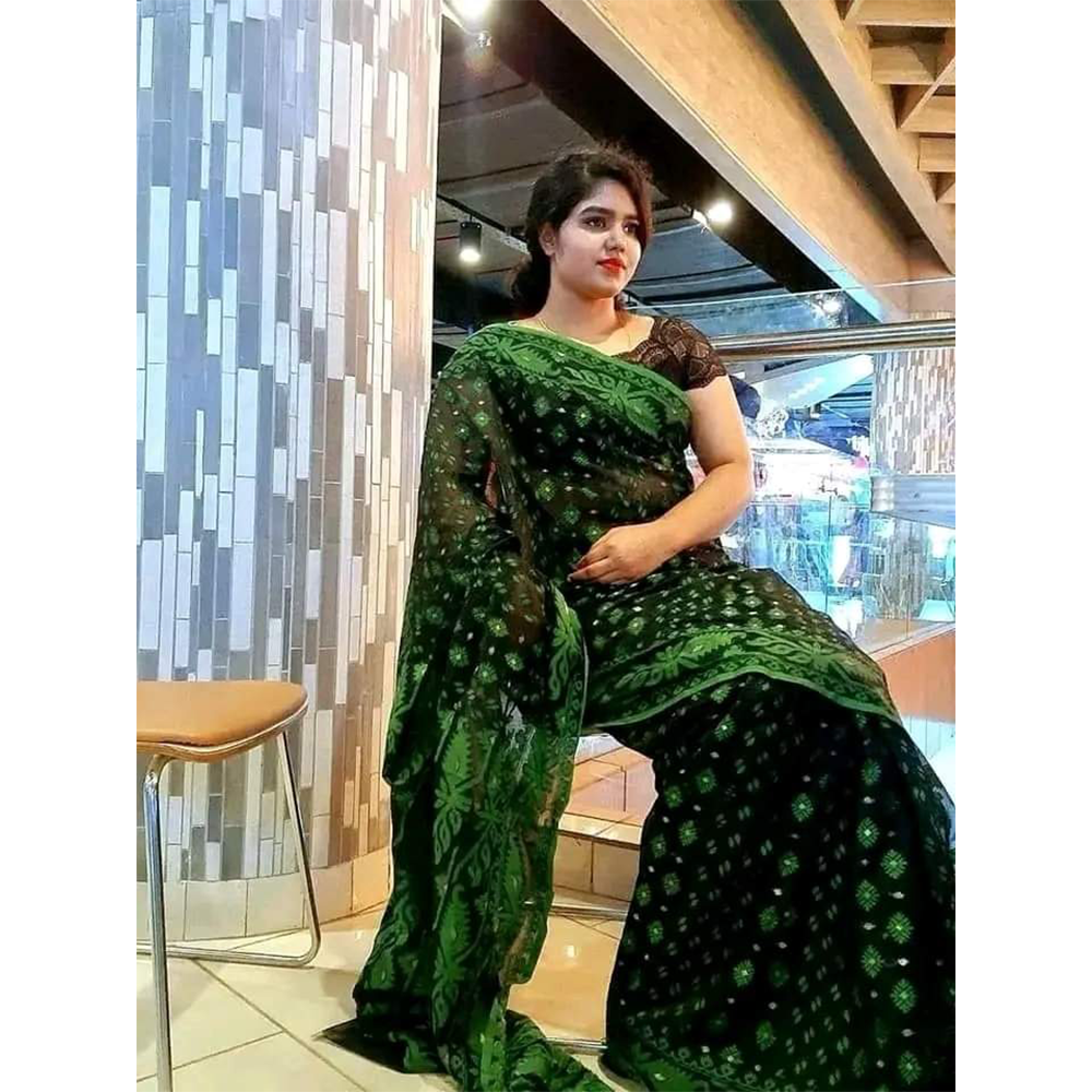 Silk Jamdani Saree for Women - Green - SP-J011