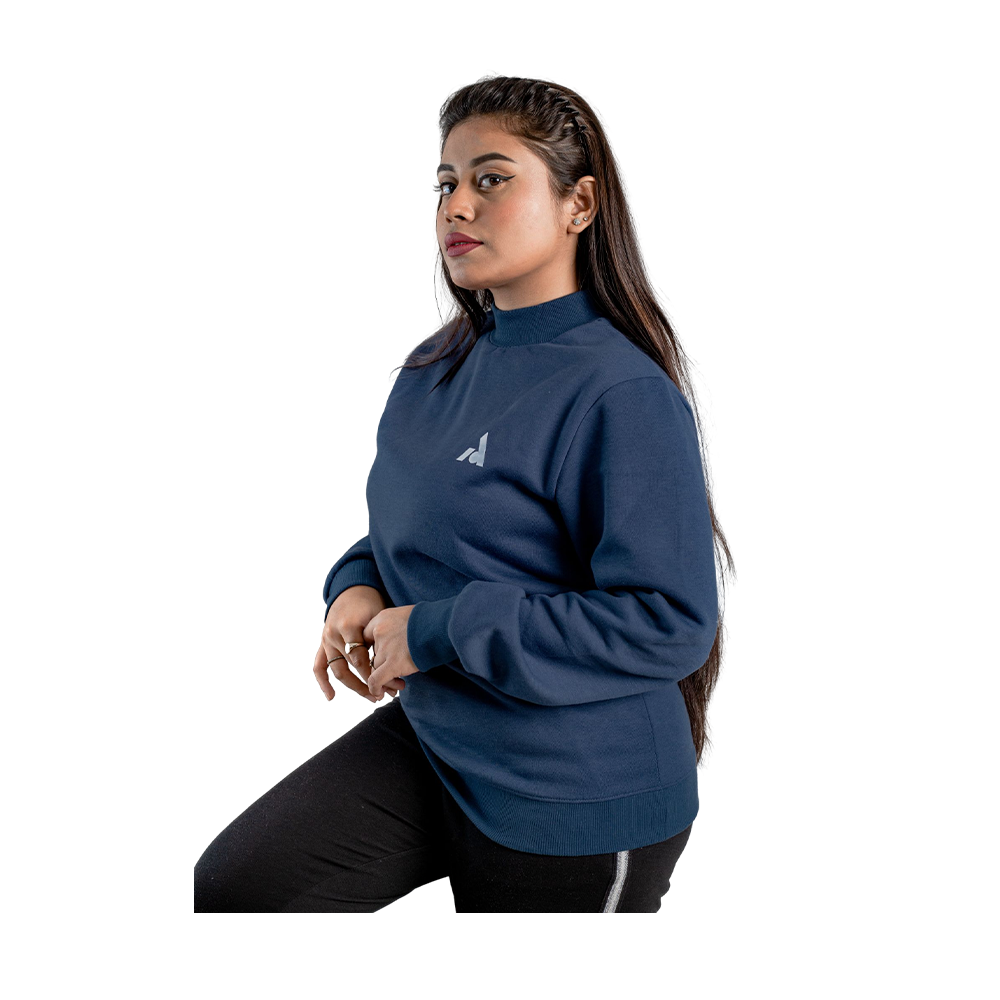 Fleece Fabric Premium High Neck Sweater For Women - Navy Blue