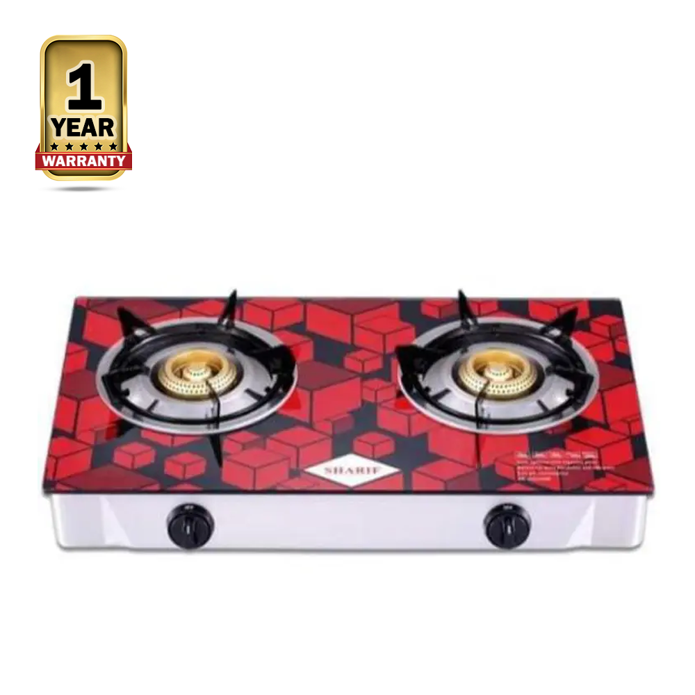 Double Burner Top Glass Gas Stove - Red 