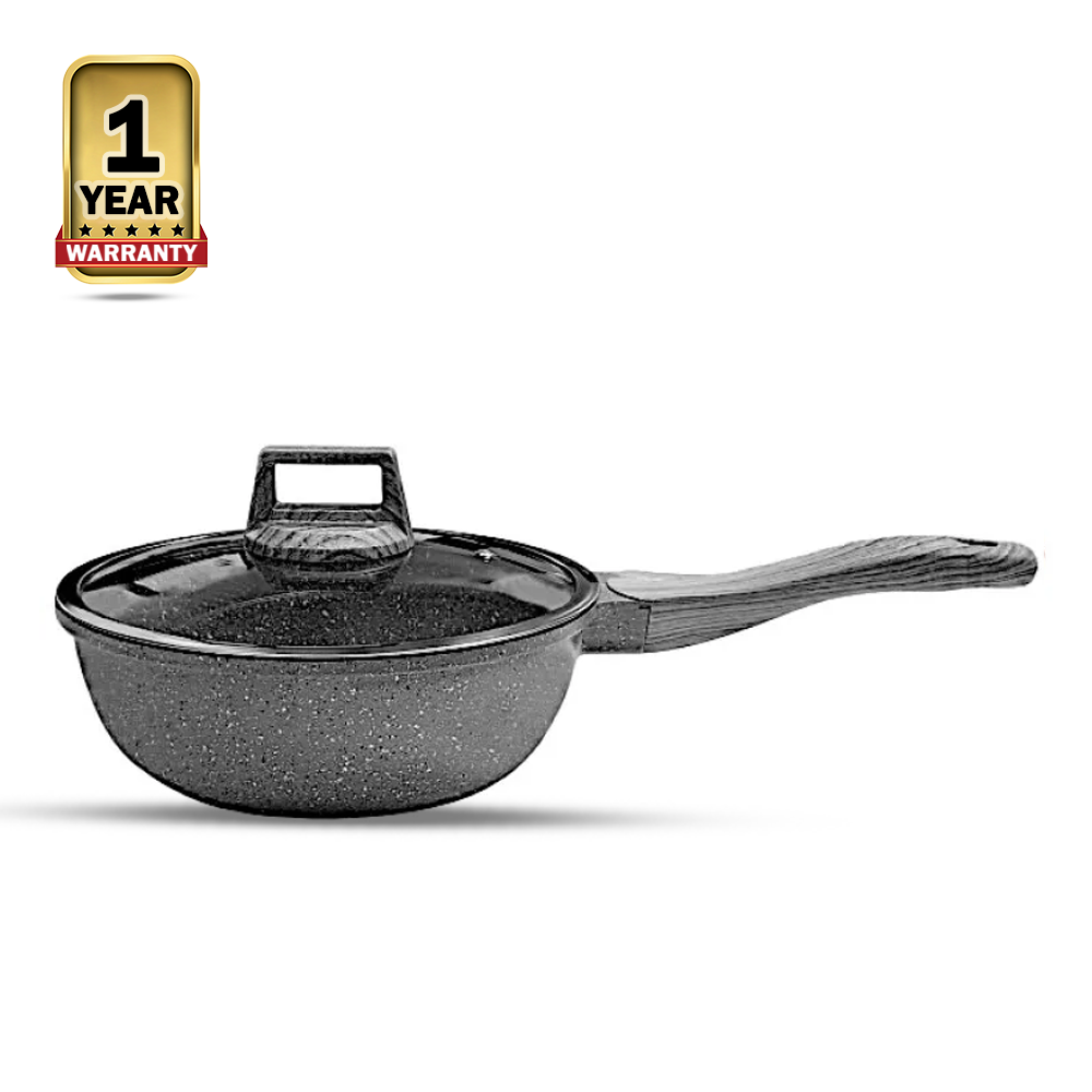 KIAM Die Casting Aluminium Deep Fry Pan With Glass Lid and Induction Bottom - 26cm - Black