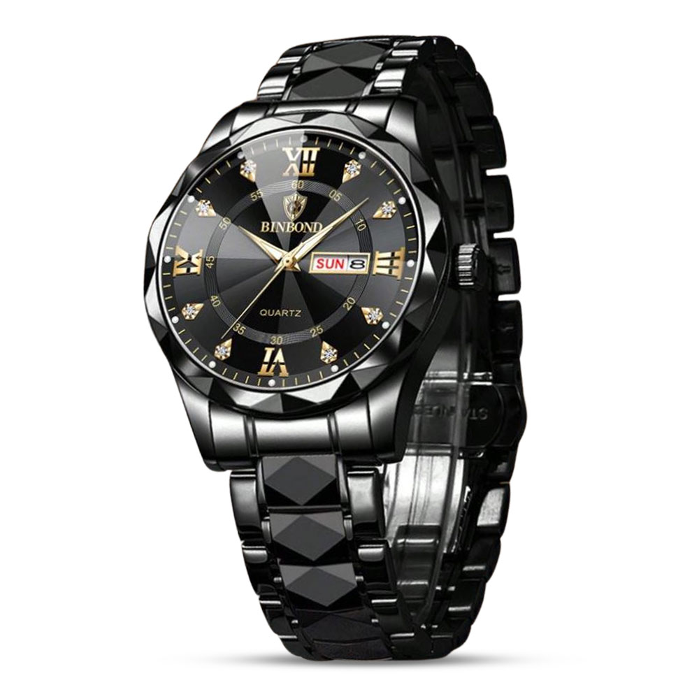 Binbond B2521 Stainless Steel Quartz Wrist Watch For Men - Black