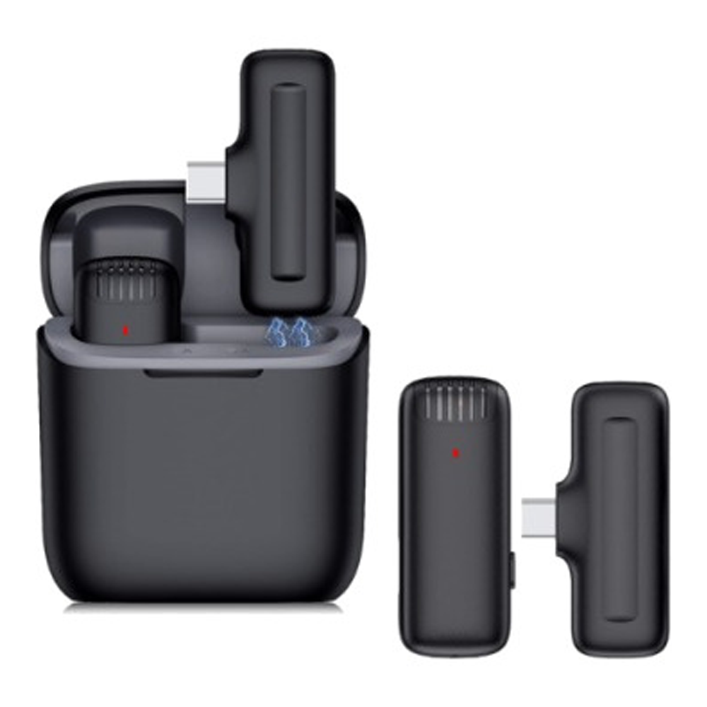 DK11 Dual Wireless Microphone with Charging Case - Black