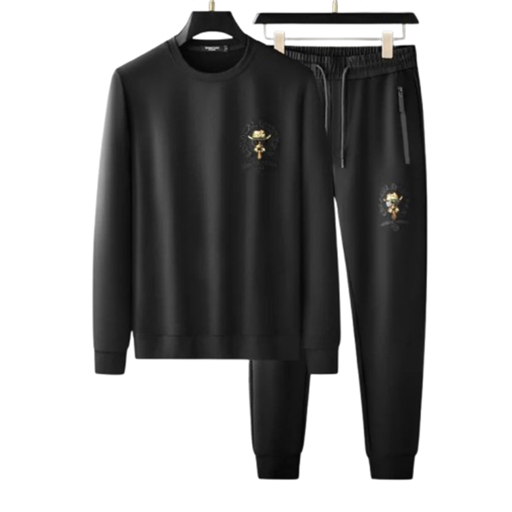 Cotton Sweat Shirt Trouser Full Track Suit For Men - Black - HT-N24