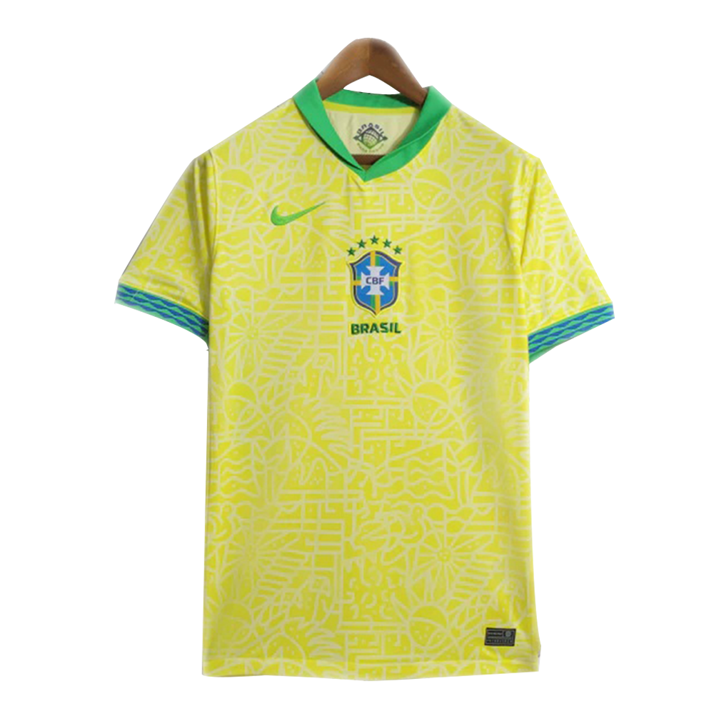 Brazil Copa America Mesh Cotton Short Sleeve Home Jersey 2024 - Yellow