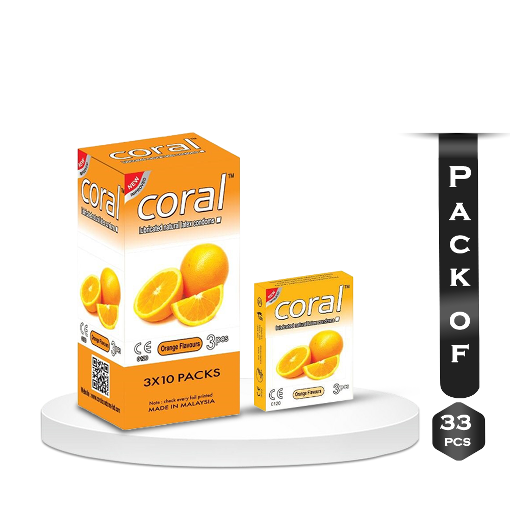 Pack of 33Pcs Coral Orange Flavour Condom