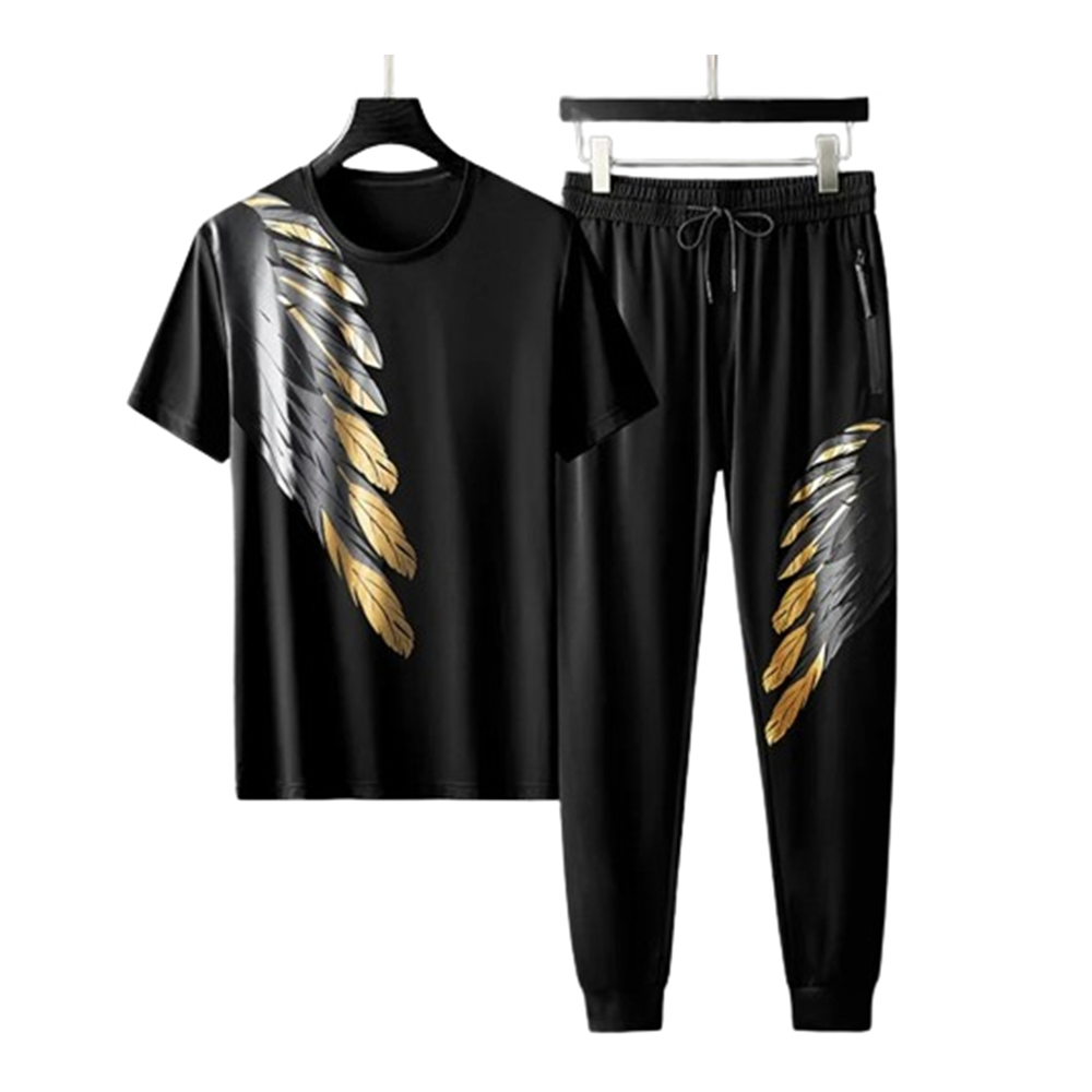 PP Jersey Half Sleeve T-Shirt With Trouser Full Track Suit - Black - TF-77