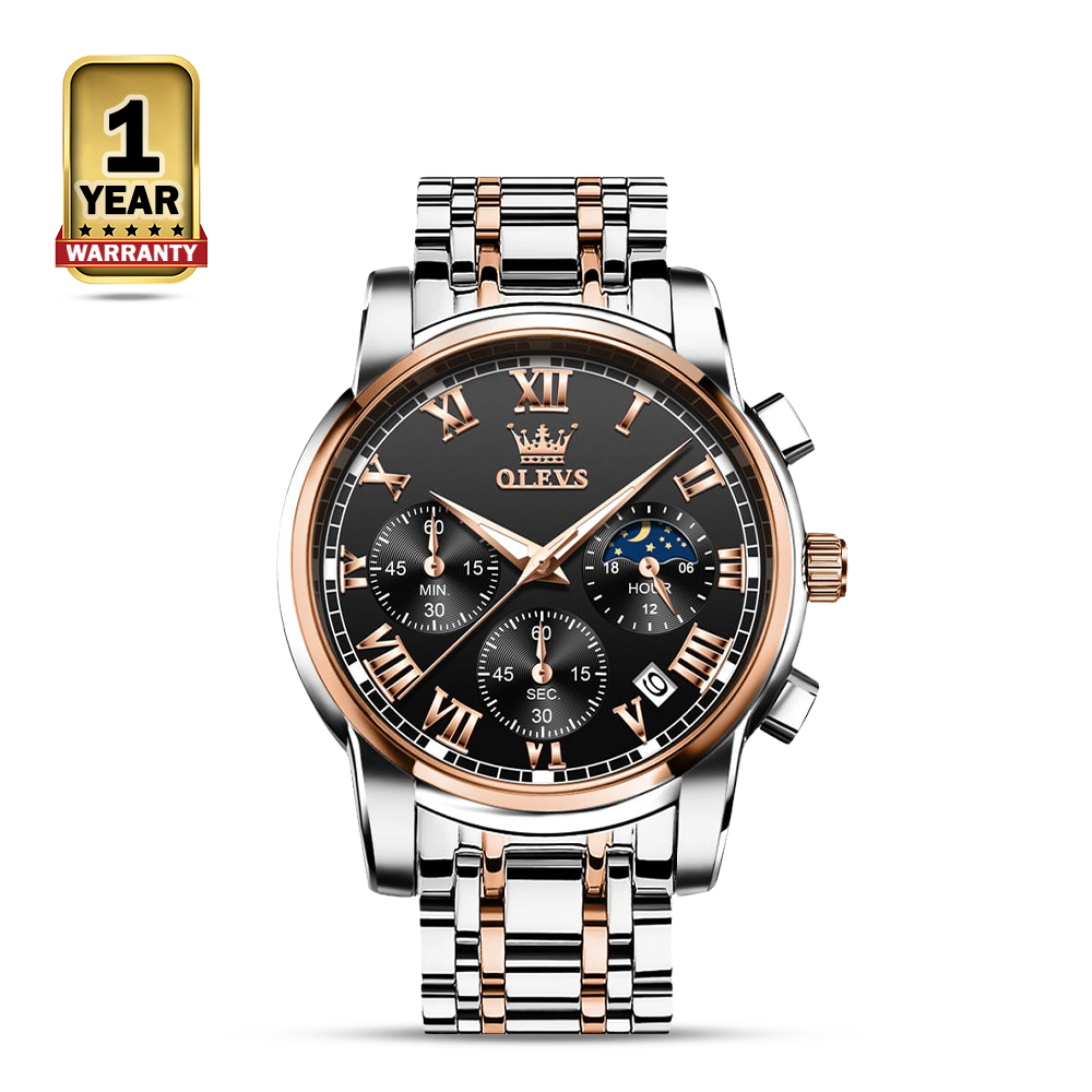 Olevs 2871 Stainless Steel Chronograph Watch For Men - Rose Gold and Silver