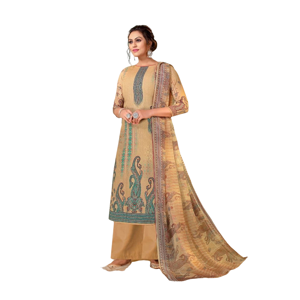 Cotton Unstitched Punjabi Kudi Salwar Kameez For Women - C12 - Brown