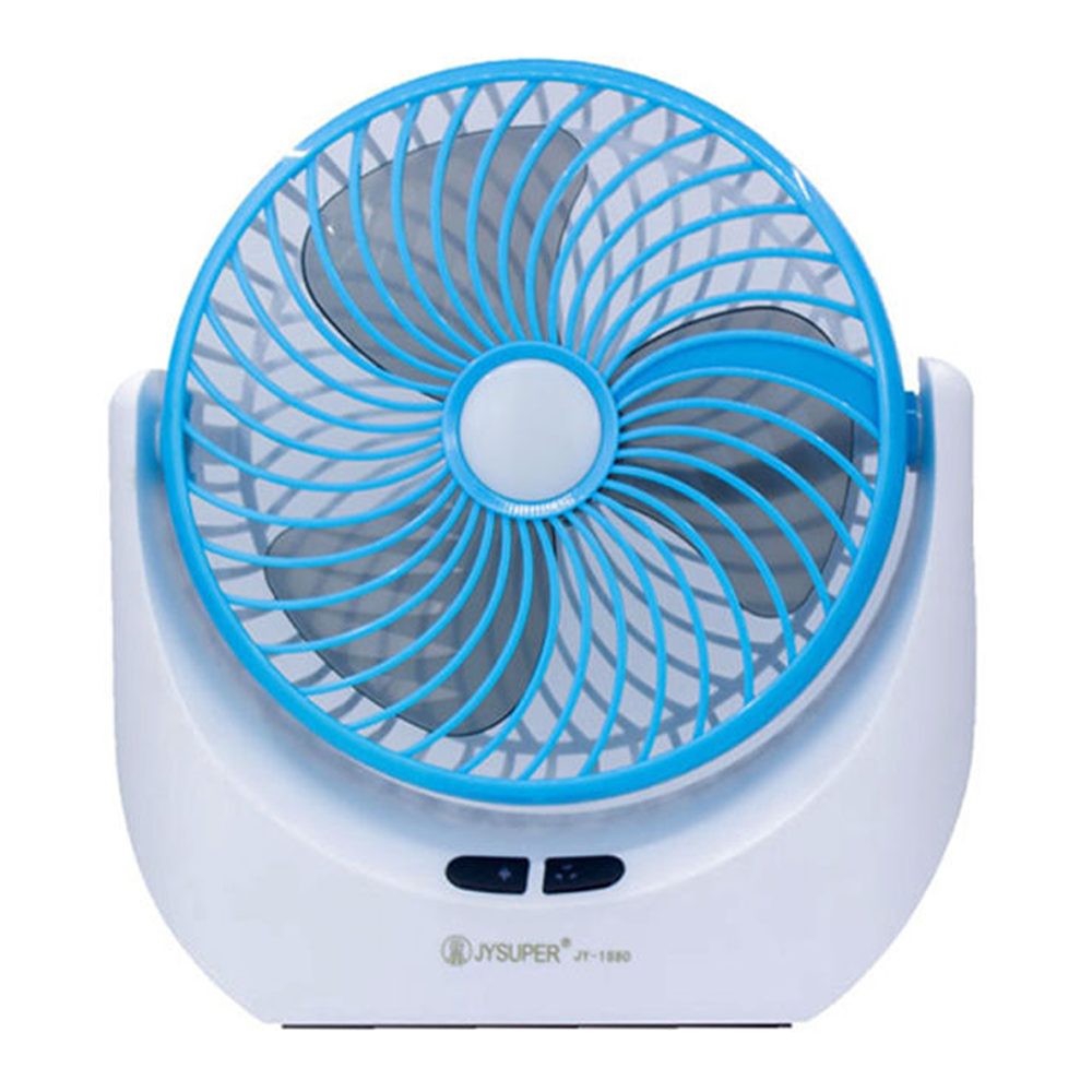 JY Super JY-1880 Rechargeable Mini Table Fan with LED Light - Blue