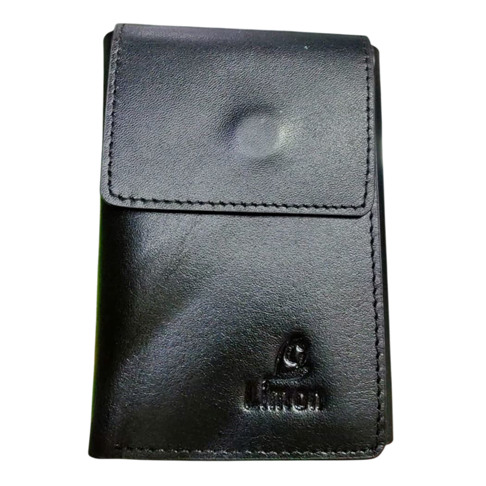 Pure Leather Trifold Short Wallet For Men - Black