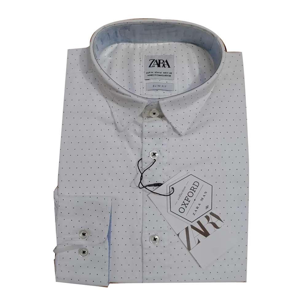 Zara Cotton Full Sleeve Formal Shirt For Men - White Print