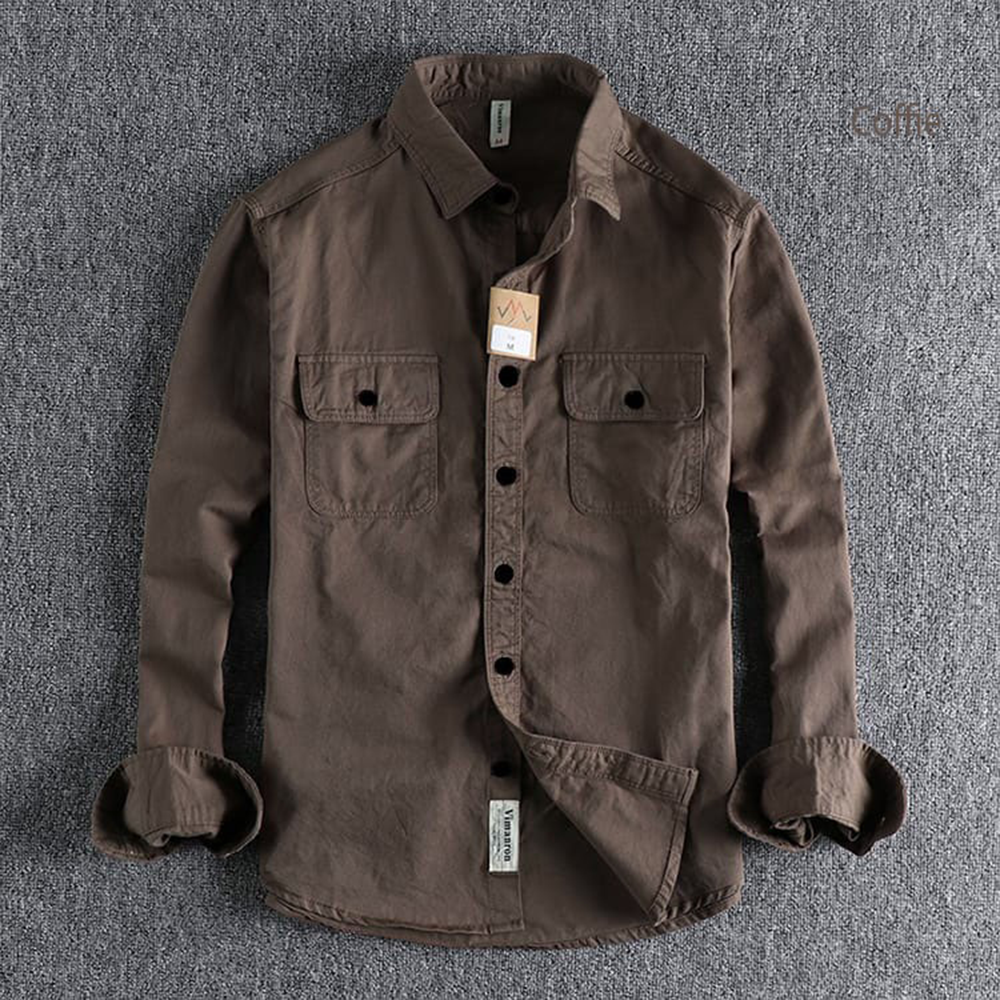 Cotton Full Sleeve Double Pocket Shirt For Men - Dark Coffee- Shirt-02