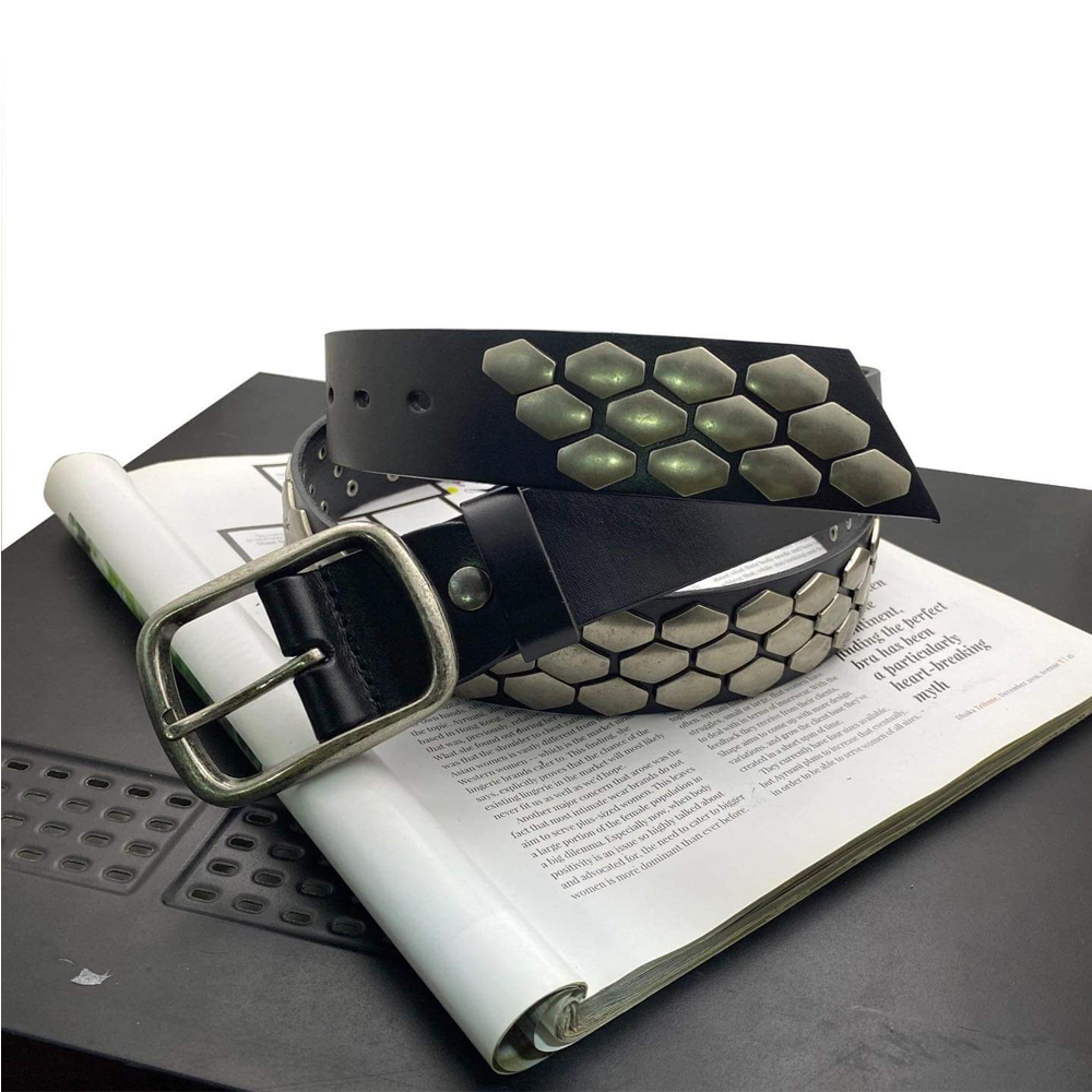 Leather And Metal Belt for Men - Coffee 