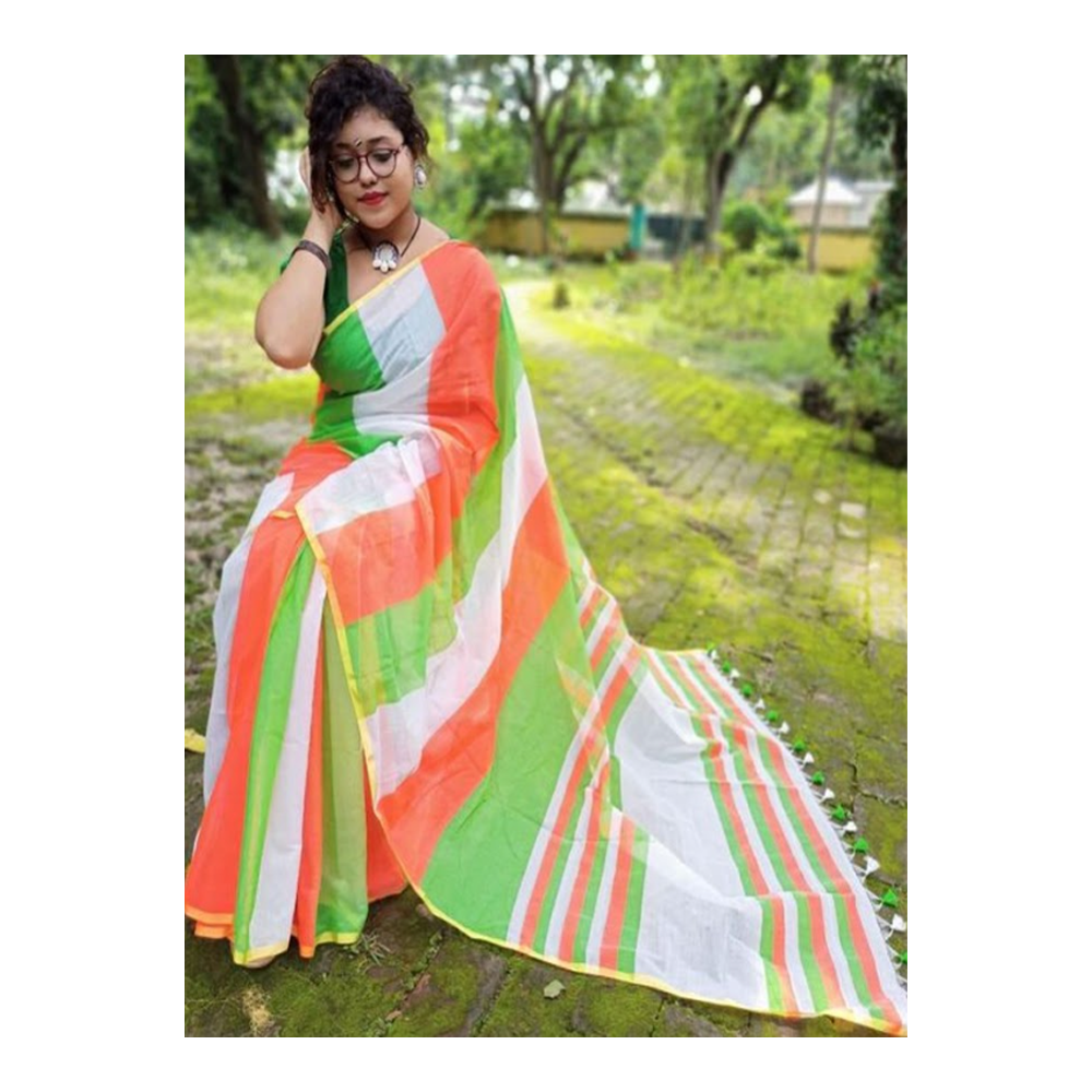 Half Silk Tangail Tant Saree for Women - White - TTS-68