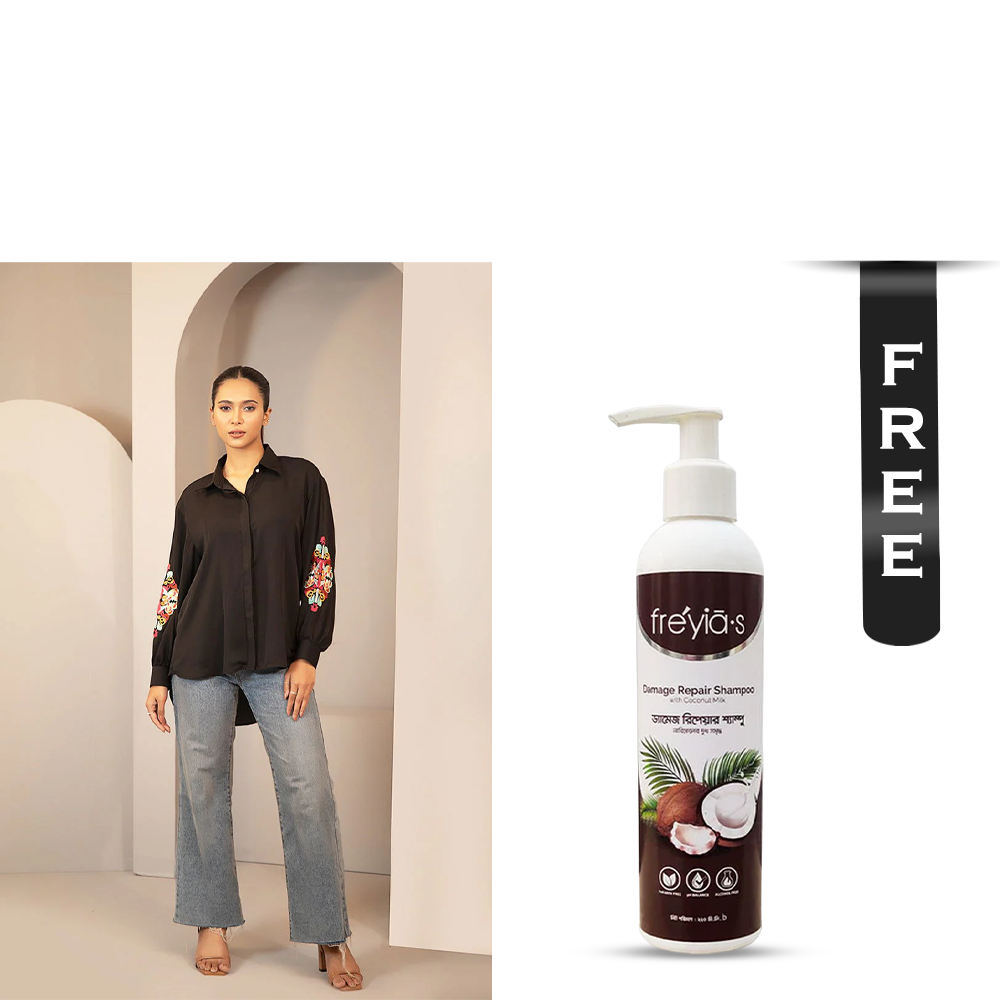 Buy Cherry Georgette Shirt for Women - 1223 000282 - Black and Get Freyias Damage Repair Shampoo with Coconut Milk - 220ml Free