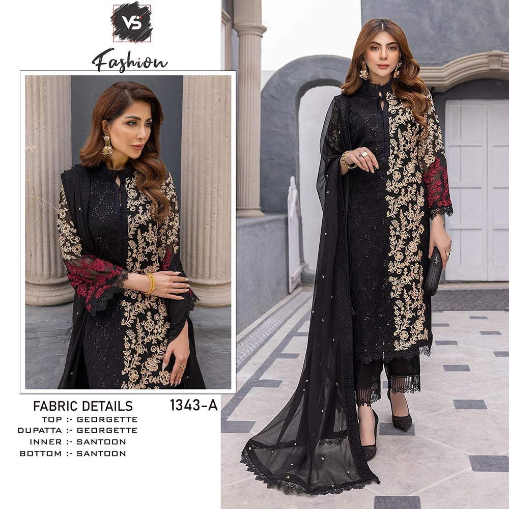 Georgette Embroidery Work Readymade Salwar Kameez for Women - Black - HP-M3P-408