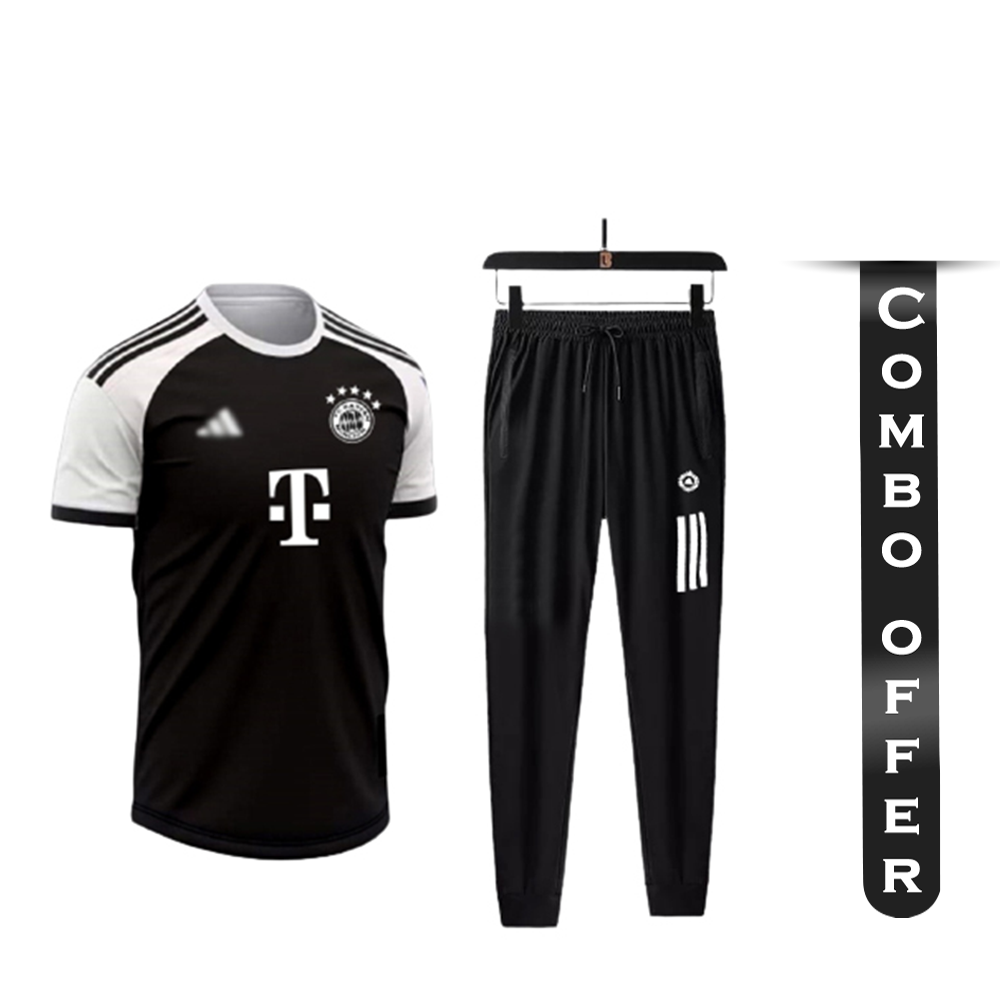 Combo Of PP Jersey T-Shirt With Trouser Full Track Suit - White and Black - TF-24