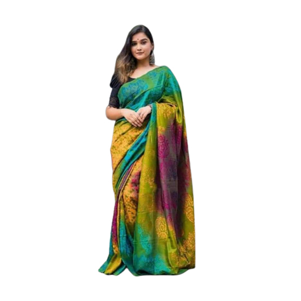 Premium Quality Silk Batik Saree With Blouse Piece - Multicolor - SB-N08