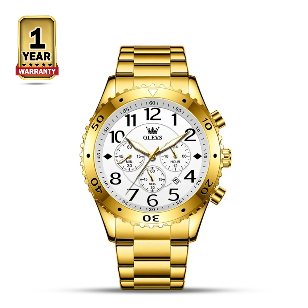 OLEVS 9969 Luxury Chronograph Quartz Watch For Men - Golden White