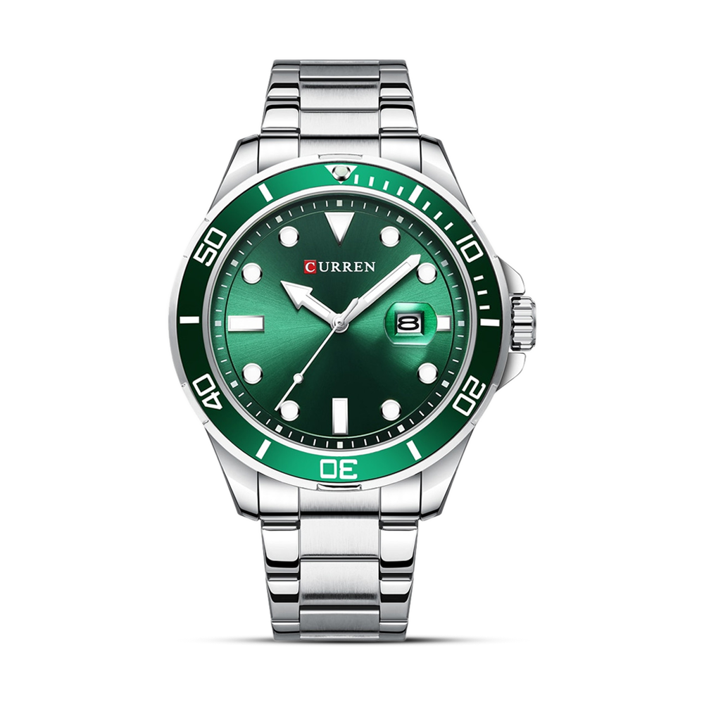 Curren 8388 Stainless Steel Wrist Watch for Men - Silver Green