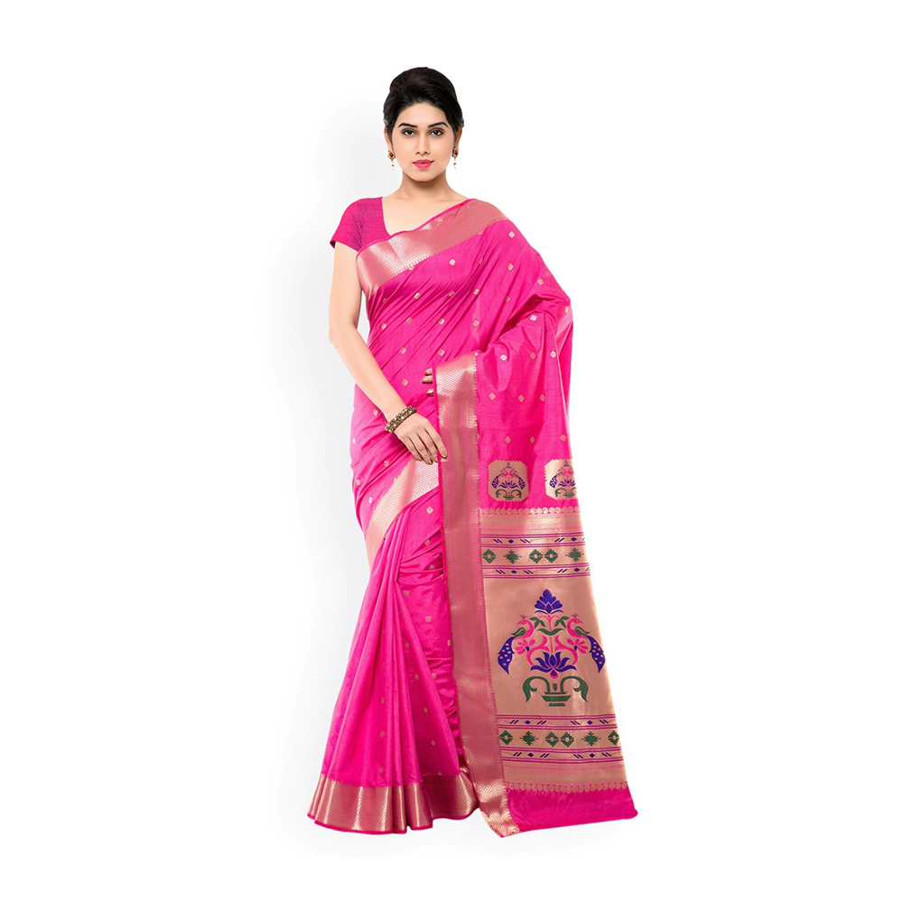 Silk Printed Saree With Blouse Piece For Women - Pink