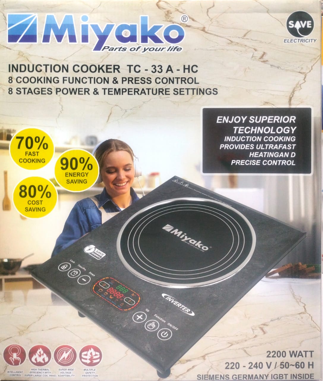 Miyako 2200W Induction Cooker TC- MARBLE