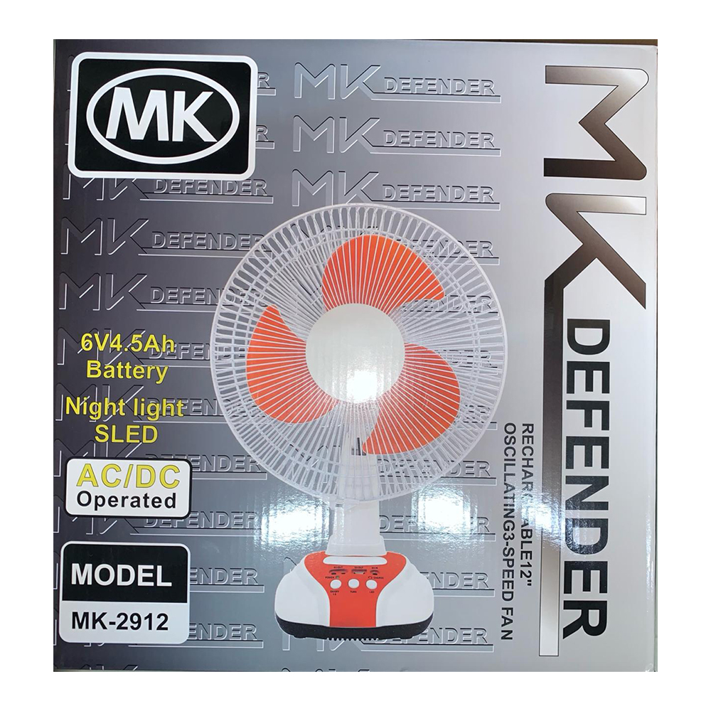 Mk-2912 Defender Rechargeable Oscillating 3 Speed Fan - Orange
