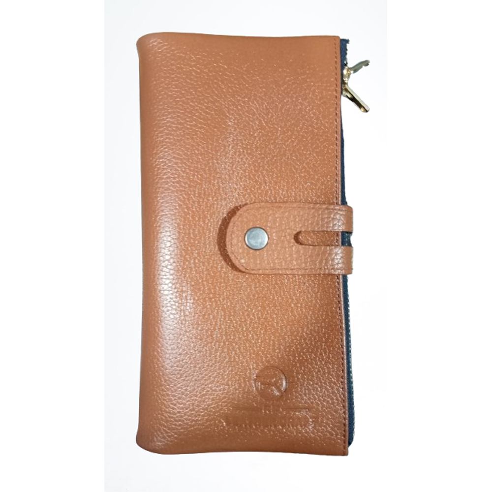 Leather Mobile Purse Long Wallet - Brown