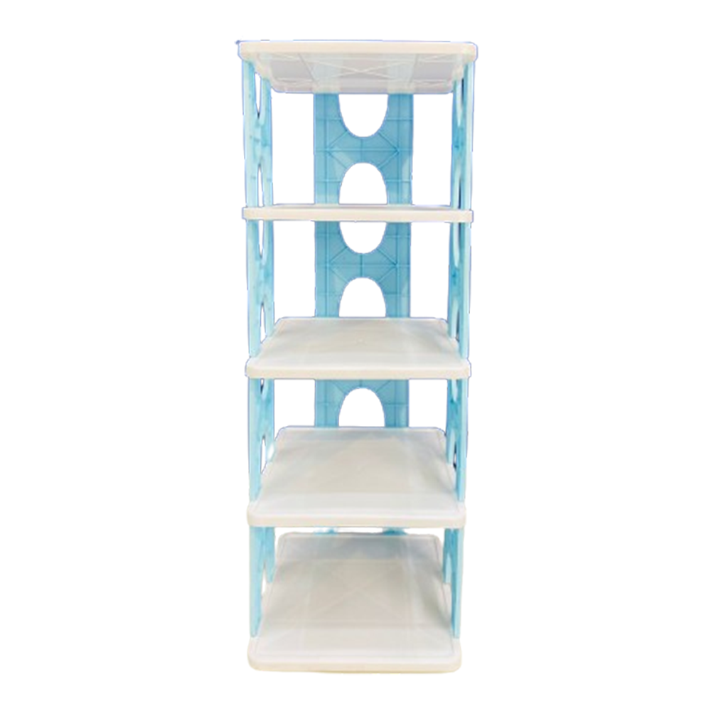 Plastic 5-Layer Multifunctional Shoe Rack - White and Sky