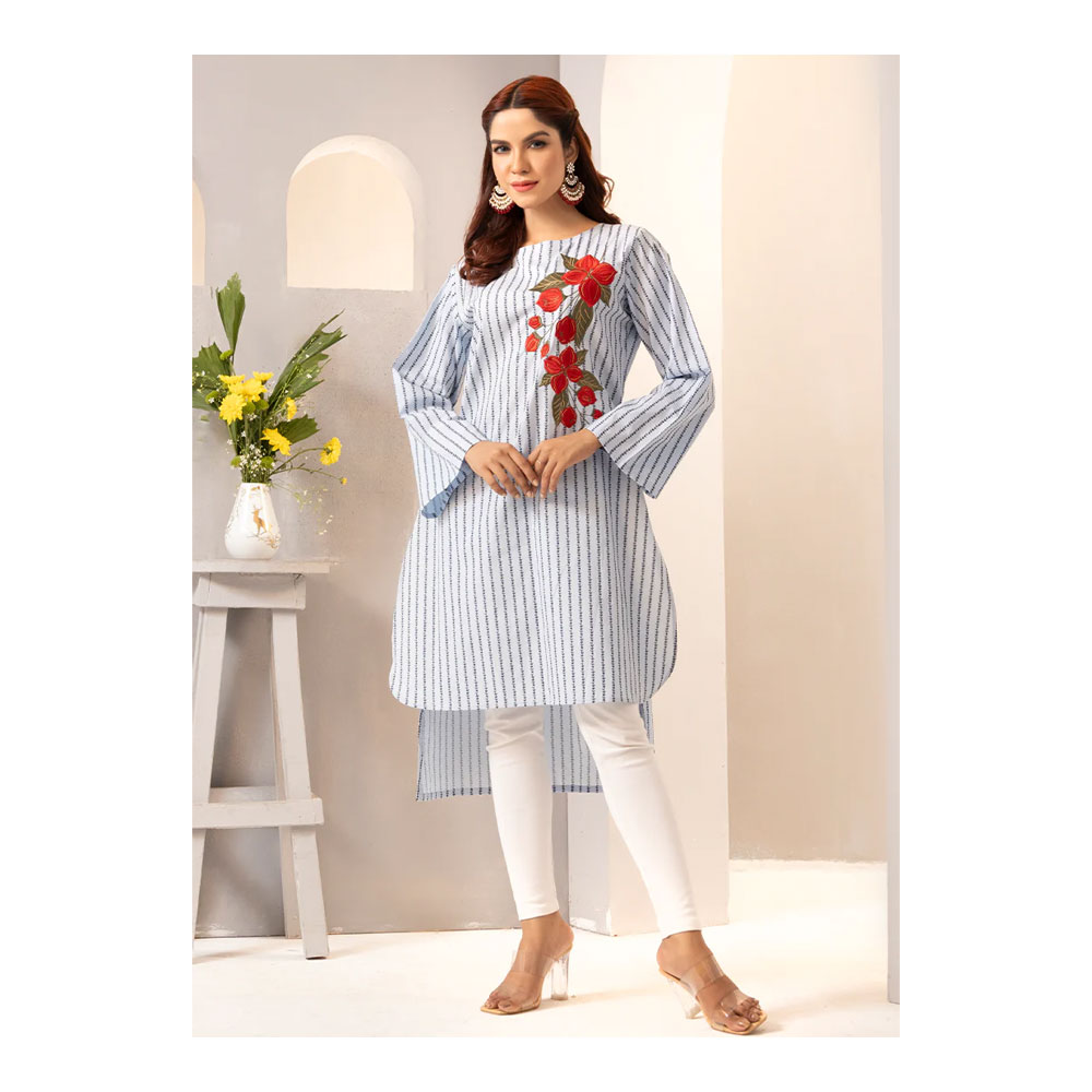 Buy Showstopper Cherry Georgette Kurti for Women - 0224 000272 - Pastel Blue and Get Freyias Damage Repair Shampoo with Coconut Milk - 220ml Free