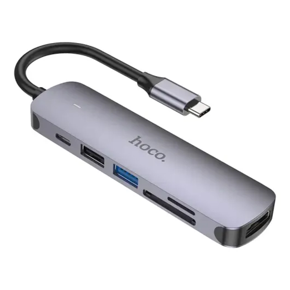 Hoco HB28 6-in-1 Multifunction USB Type-C Hub - Metal Gray