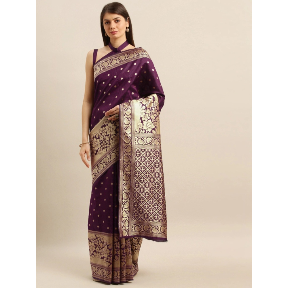 Silk Printed Gorgeous Saree With Blouse Piece For Women - Purple - MN-722