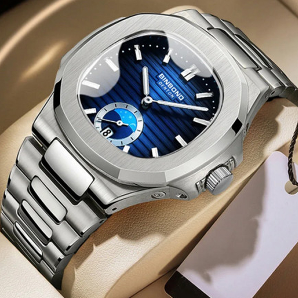 Binbond SB084 Stainless Steel Quartz Wrist Watch For Men - Brush Silver