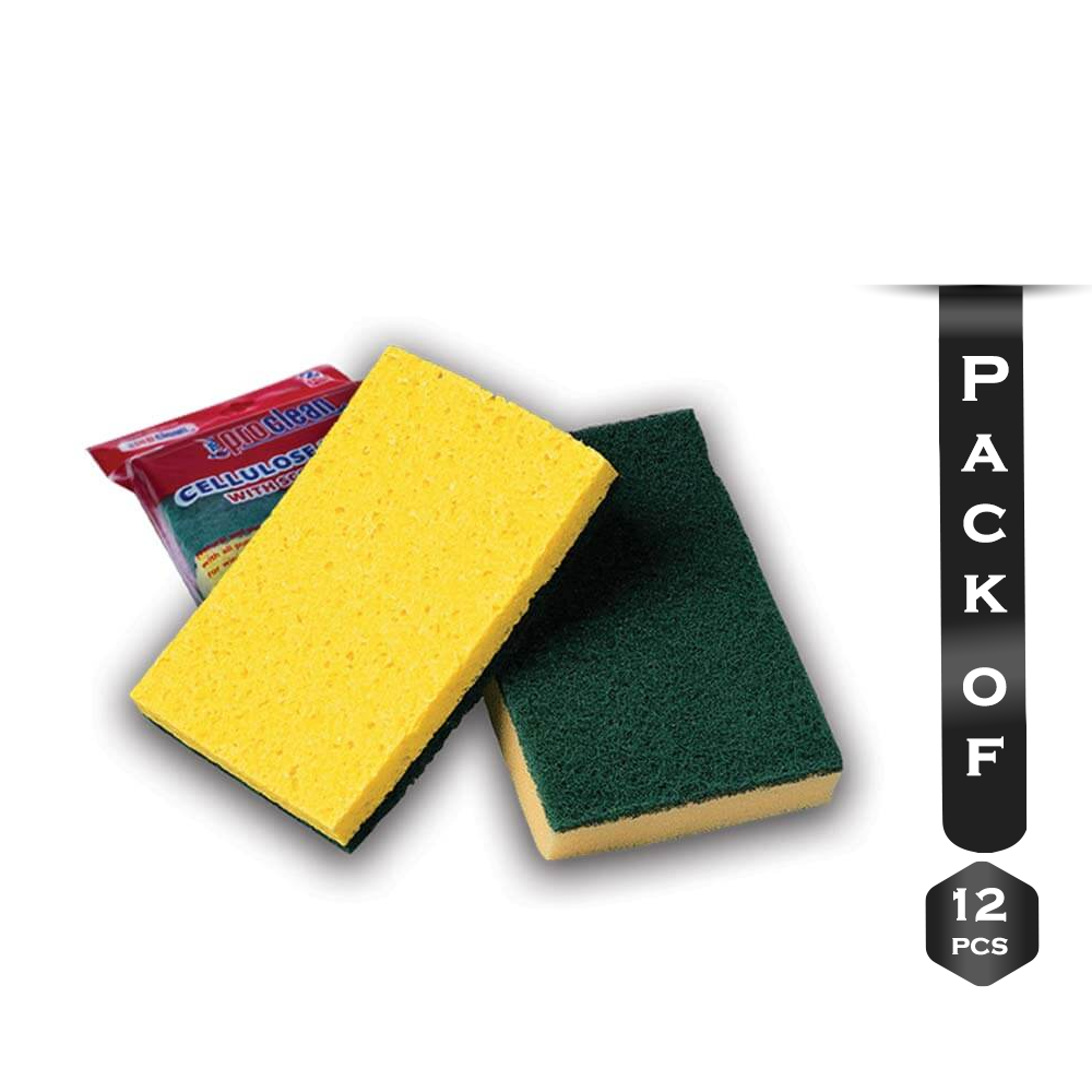 Pack of 12 Pcs Cellulose Sponge With Scouring Pad - CS-0230