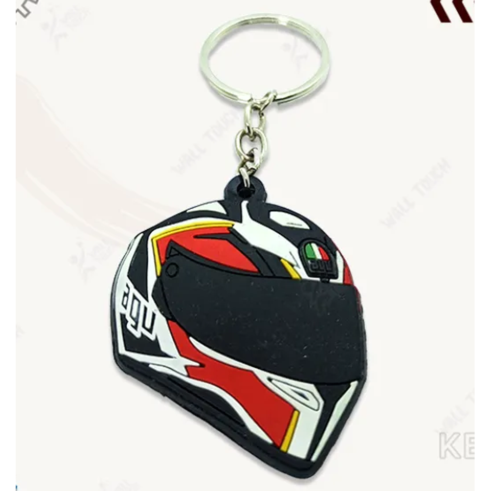 Double Sided Helmet Rubber PVC Keychain Key Ring For Bike and Car - Multicolor - 335174228